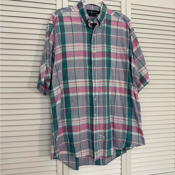 Ralph Lauren Men's Casual Plaid Shirt - Green and Pink 100% Cotton Sz XL Preppy - Picture 4 of 6